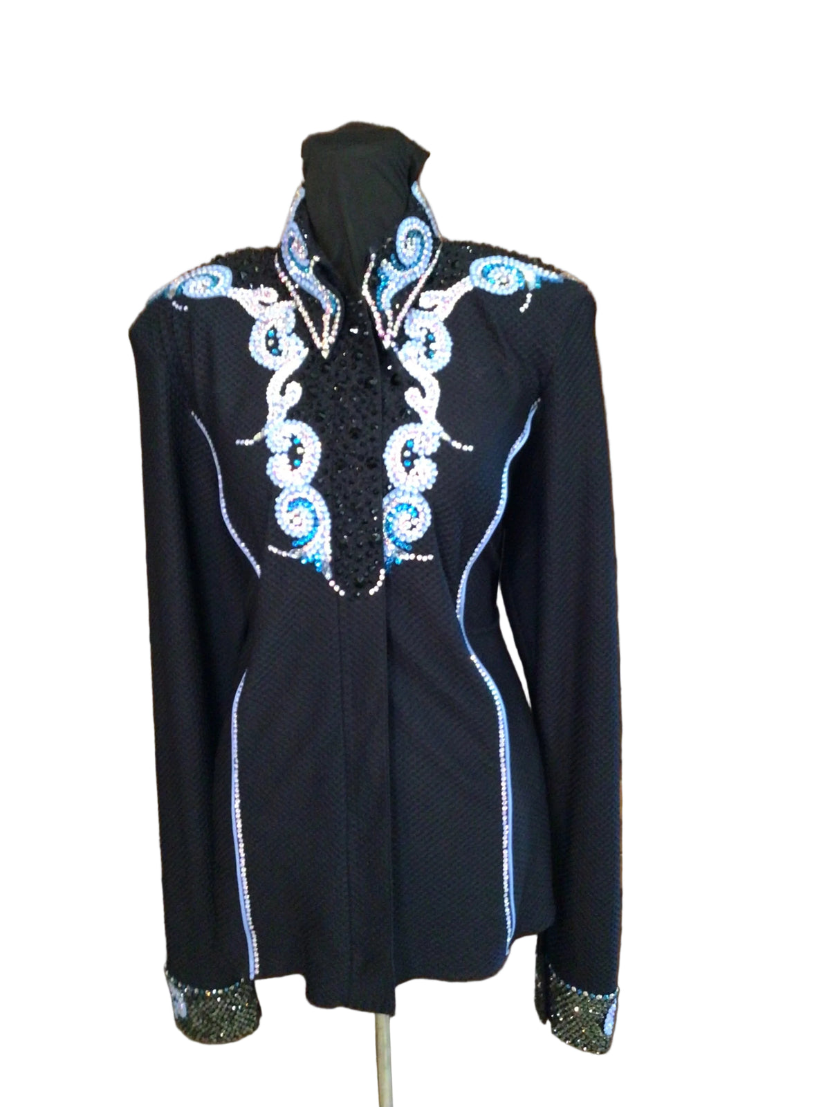 Large Black Textured Stretch Lycra with White and Black Shoulder Details