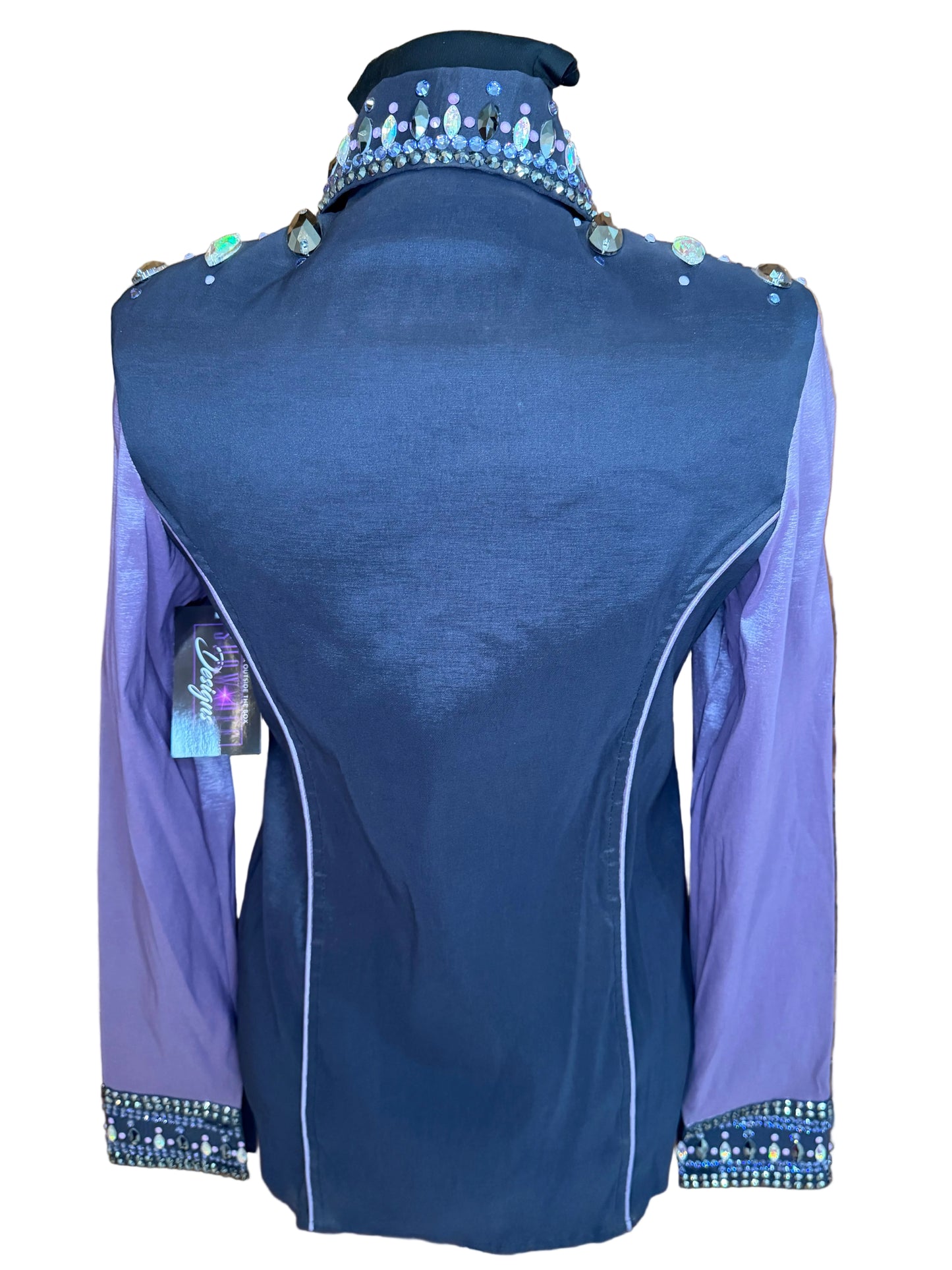 Small Stretch Taffeta Black Day Shirt with Pale Purple Sleeves