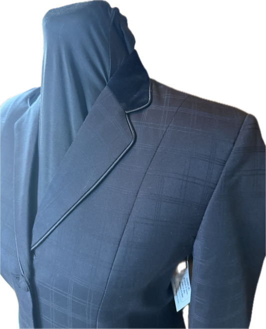 *34 Bust* Black Plaid with Black Velvet Collar and Black Piping