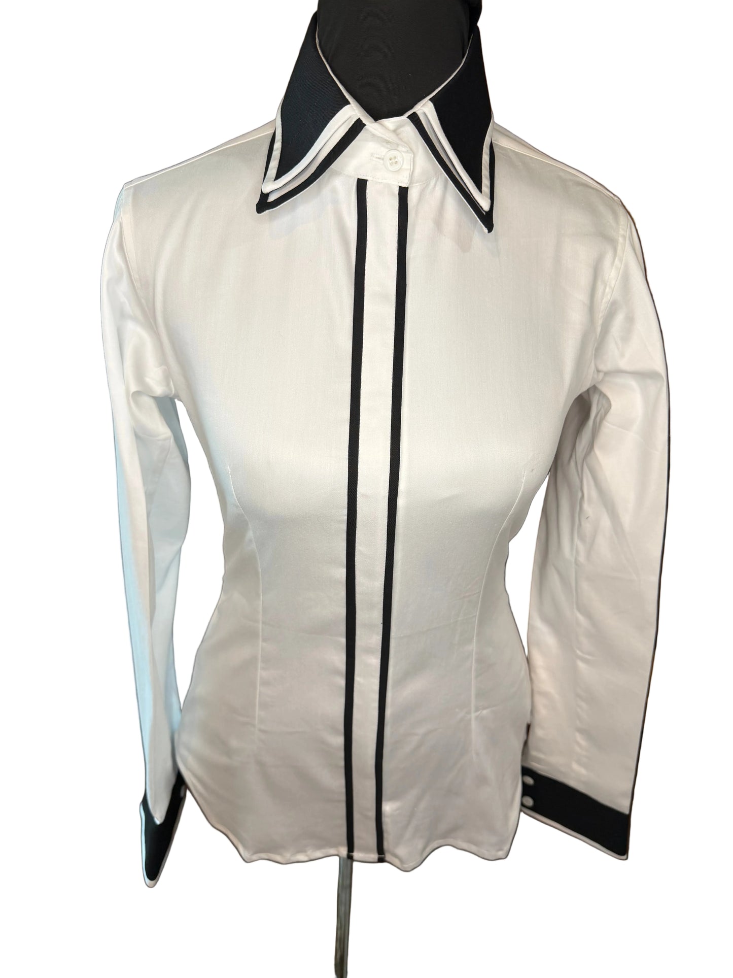 *Youth* Showmanship Suit * Black with White Trims * White Stretch Cotton Shirt * Hidden Zipper on Shirt and Coat. Will match Black Pants