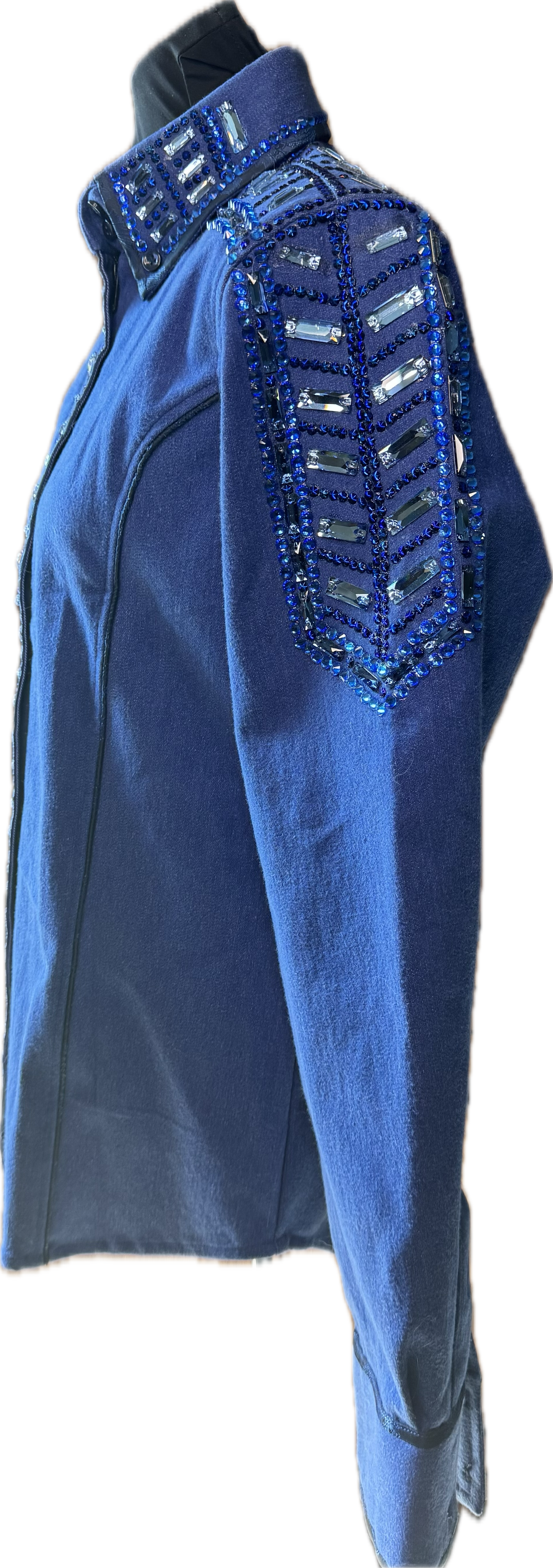 Size Large stretch denim retro design tone on tone shirt