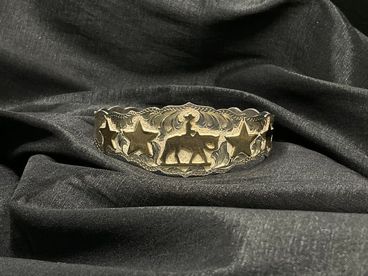 Silver By Wanda Bracelet Cuff #BEDP Western horse with stars and clear CZ stones