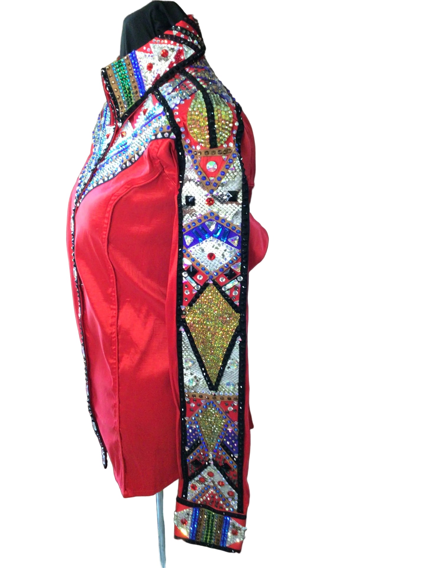 XL Red Stretch Taffeta Day Shirt with Shoulder, Arm, Front and Back Design
