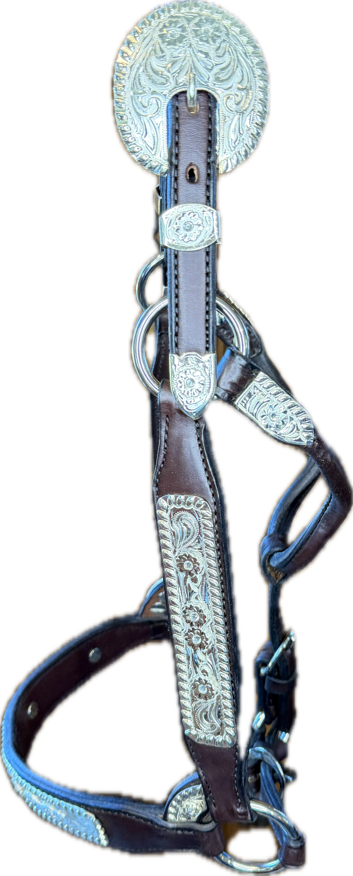 Horse sized show halter with clear stones Round Buckle