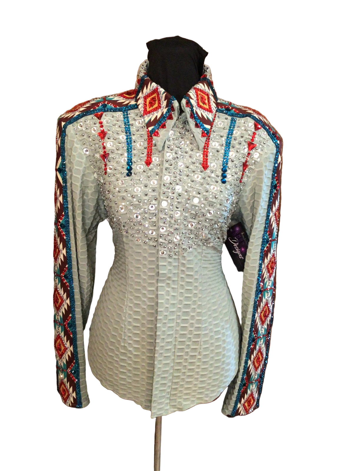 Medium Gray Textured Stretch Lycra with Aztec Shoulder and Sleeves