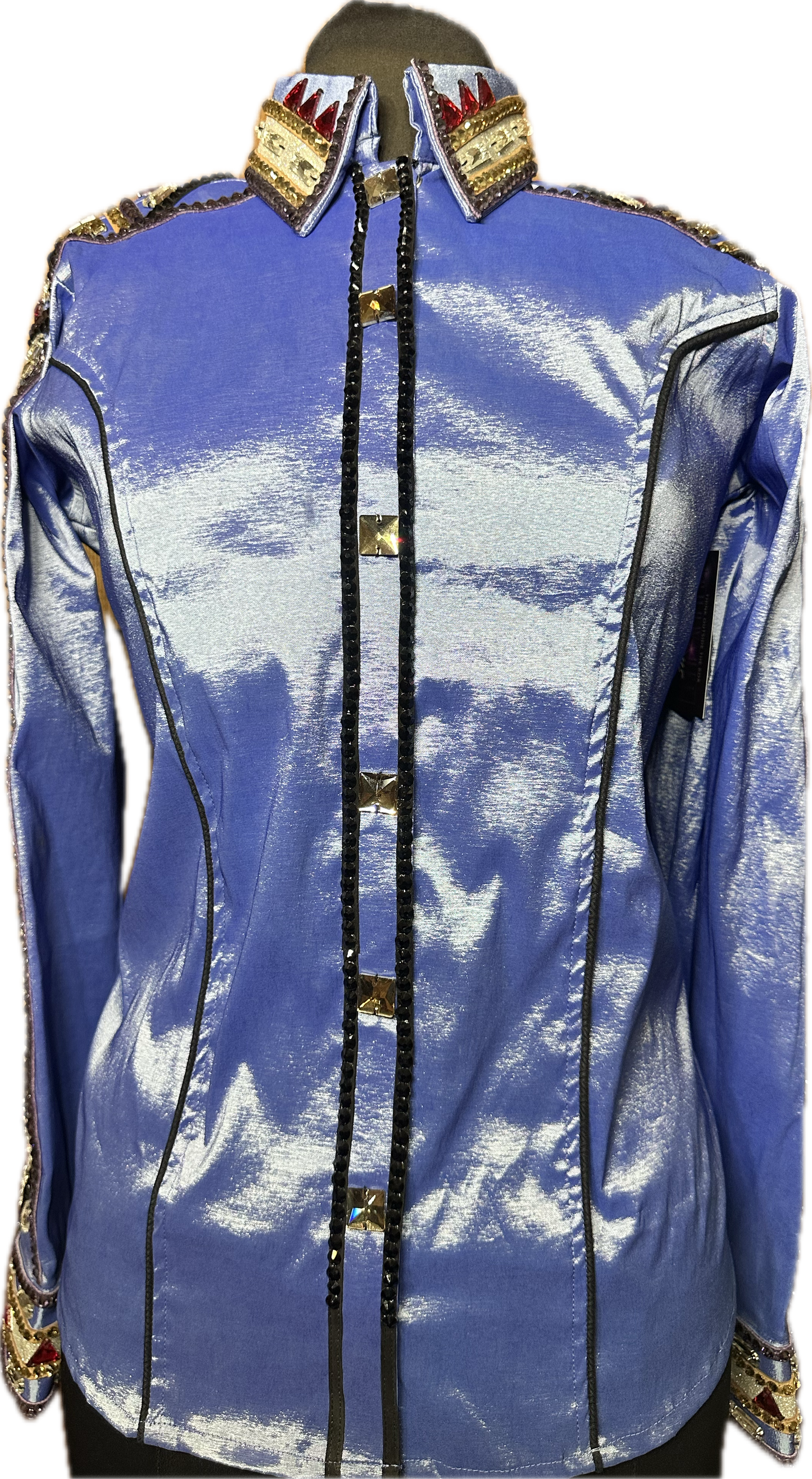 Size Large Denim Stretch Taffeta with Black, Silver, Red and Gold
