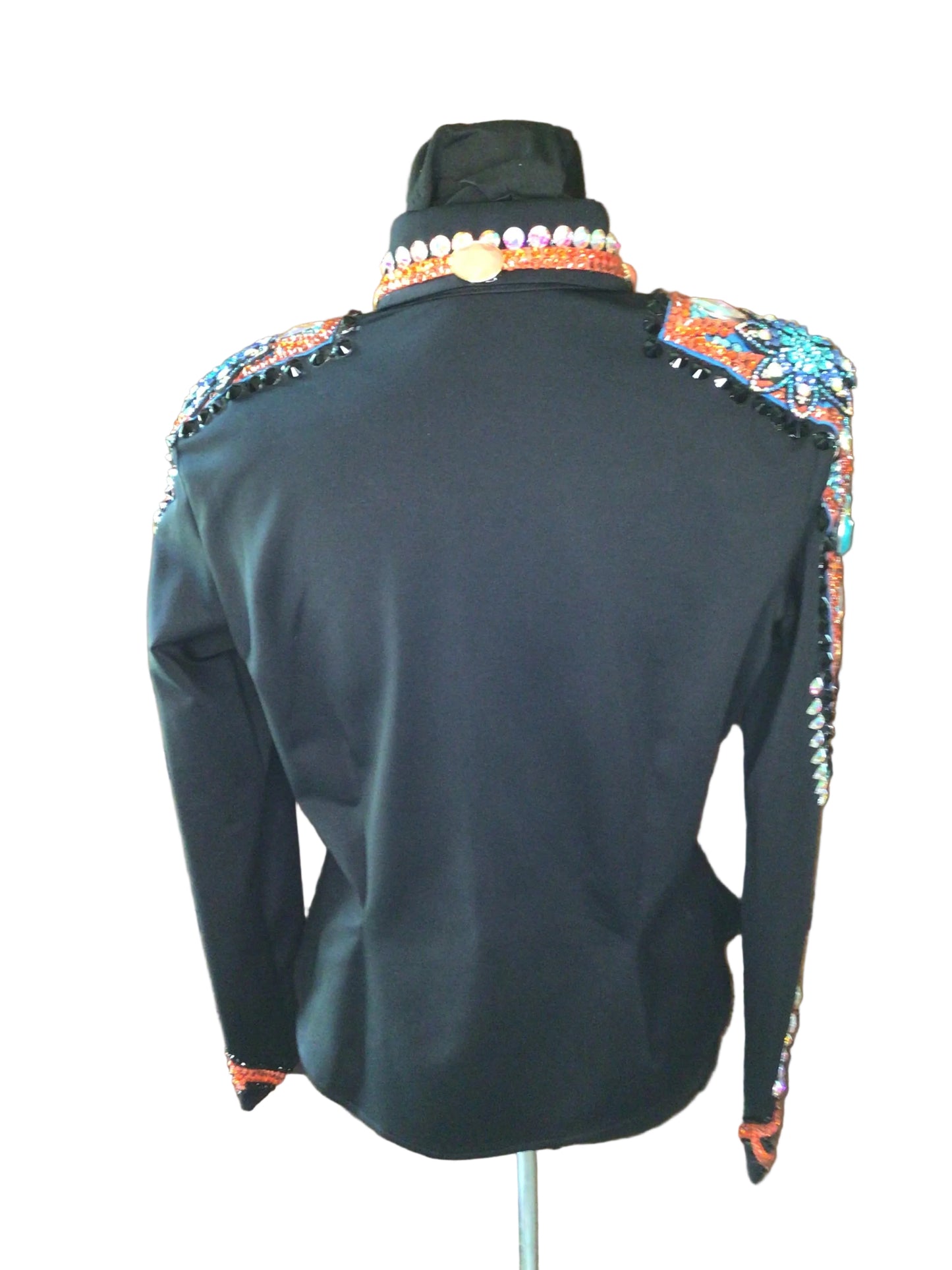 Small Stretch Black Day Shirt with Orange and Aqua