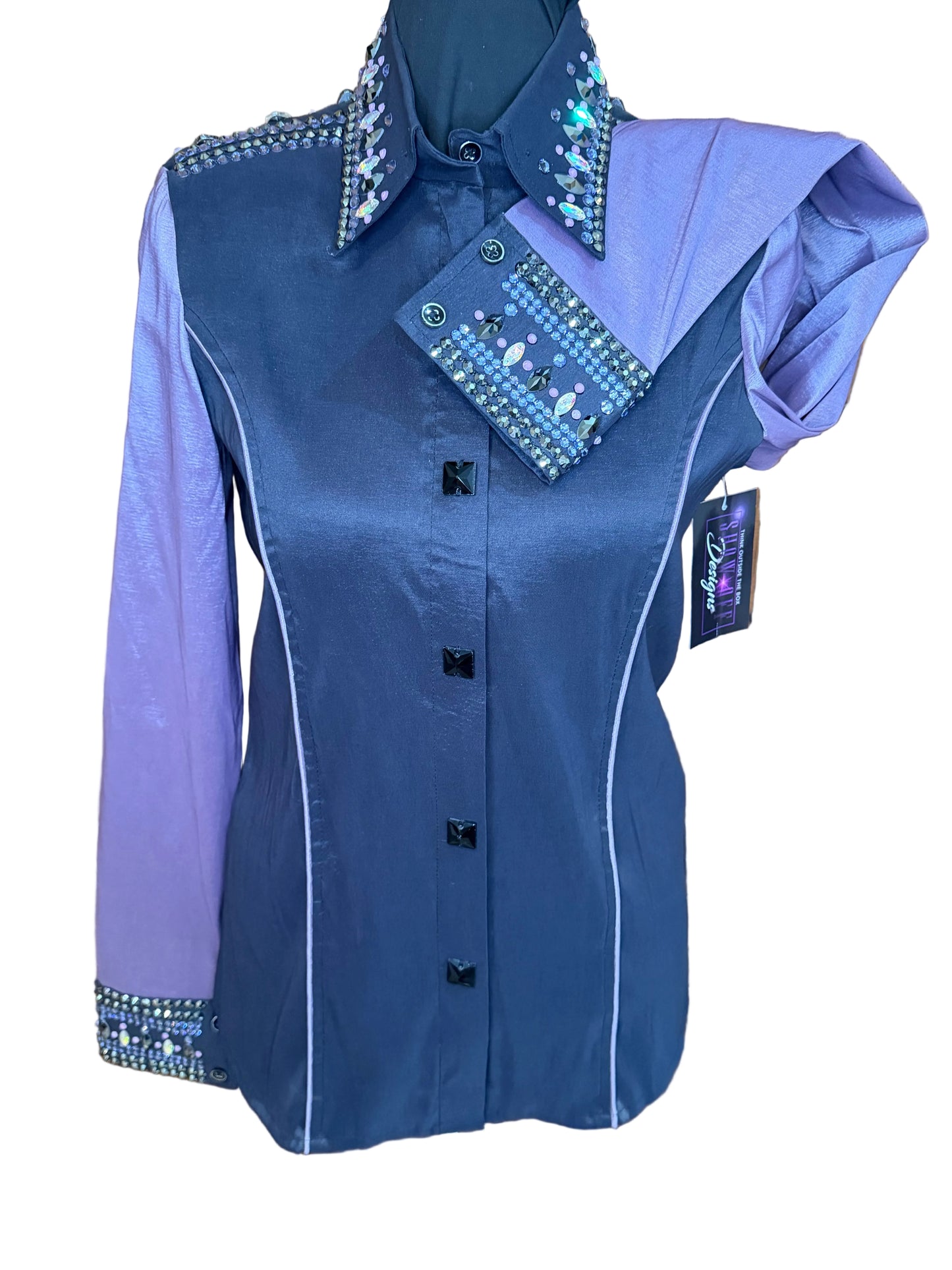 Small Stretch Taffeta Black Day Shirt with Pale Purple Sleeves