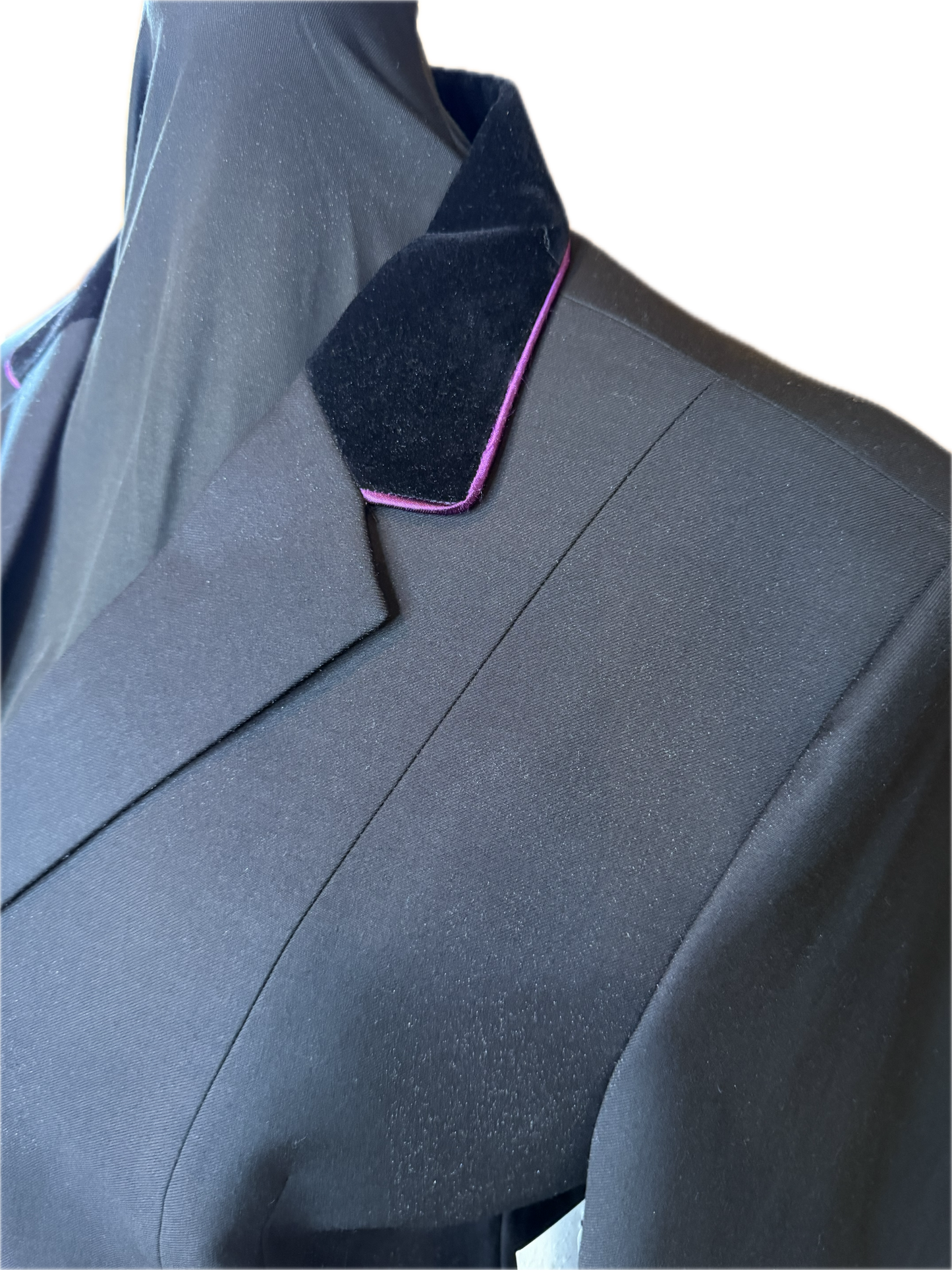 *42 Bust* Black with Deep Purple Piping on Black Velvet Collar