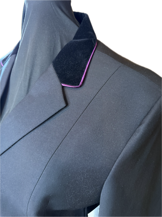 *42 Bust* Black with Deep Purple Piping on Black Velvet Collar