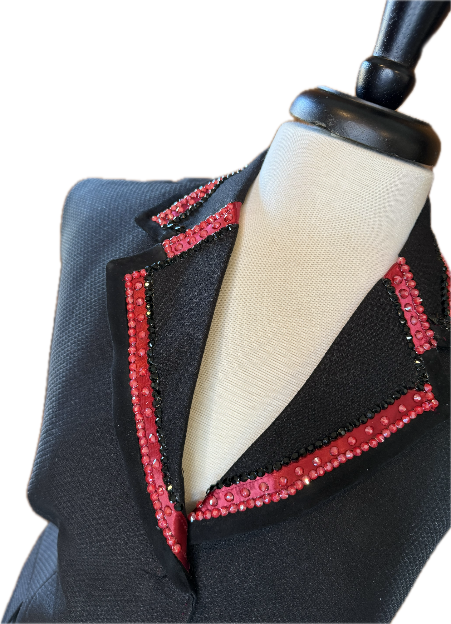 *44 Bust* Vest Set * Black Textured Fabric with Burgundy Trim with Rhinestone Accents