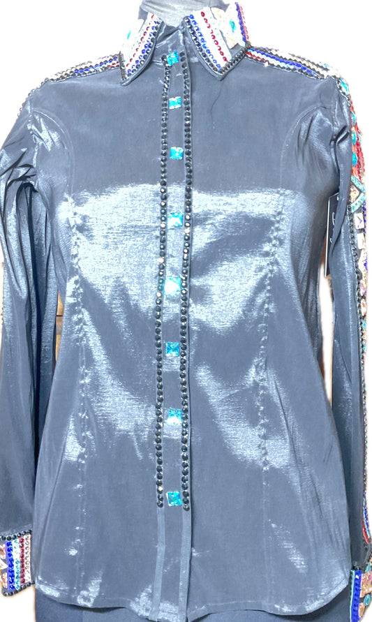 Medium Black Stretch Taffeta with Red, Royal Blue, and Peach