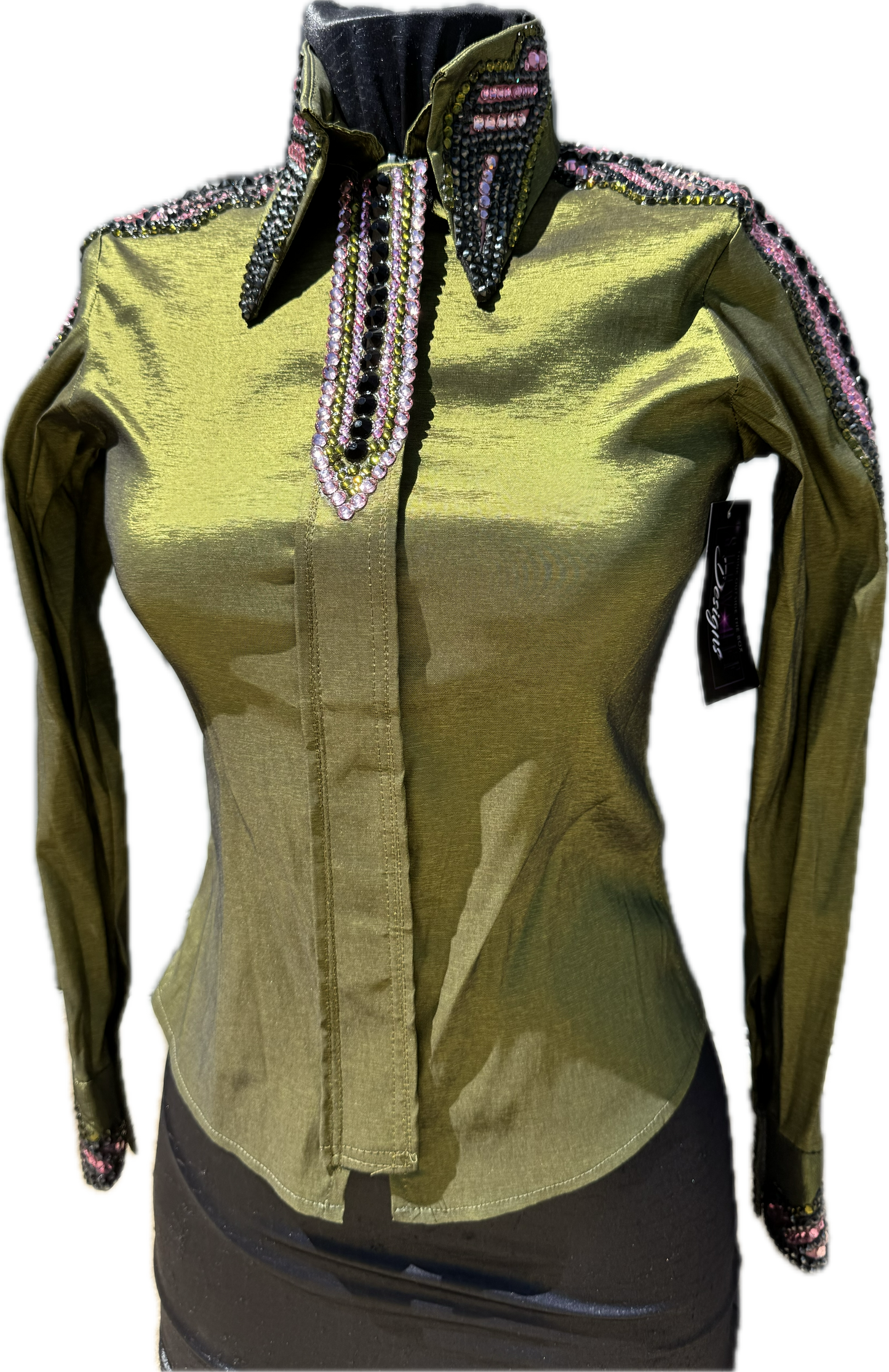 Kids 14 Olive Green Stretch Taffeta with Pink, Black and Charcoal