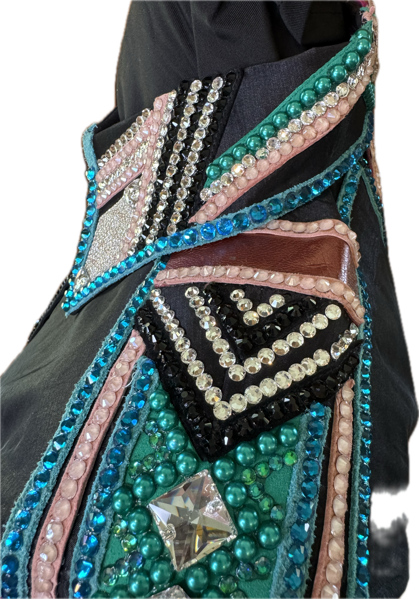 XL Black Stretch Taffeta with Turquoise, Teal, Pink and Mauve Accents