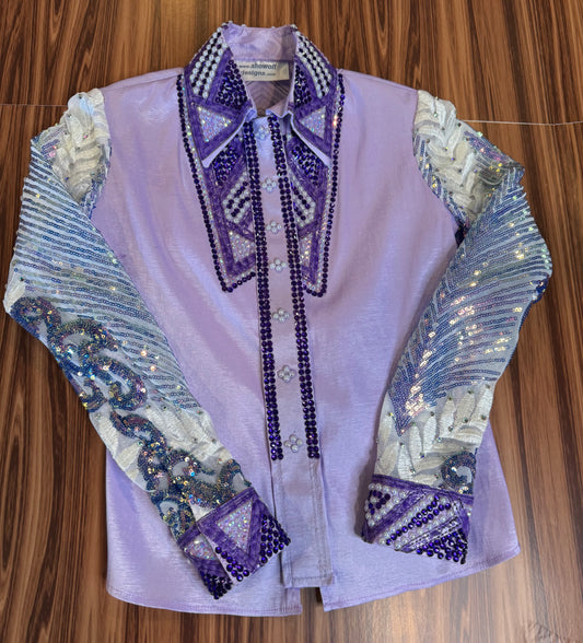 Kids 12  Lavender Stretch Taffeta with Sequin Sleeves