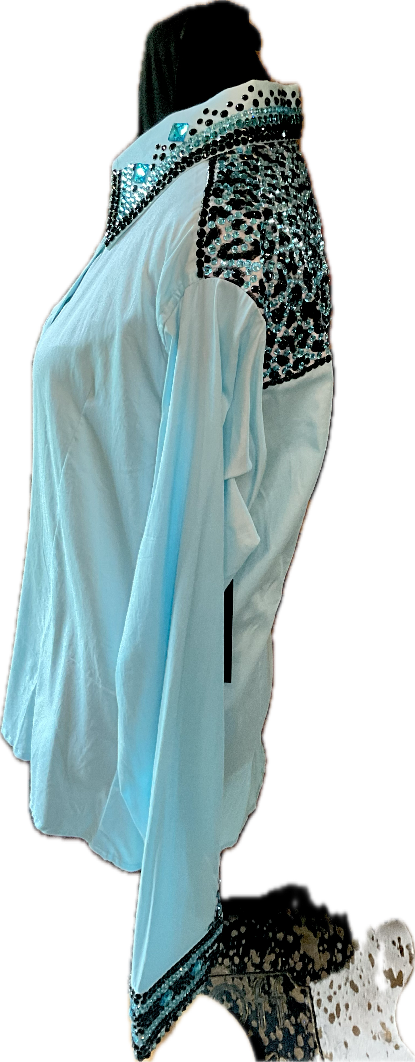 XL Light Blue Cotton Day Shirt Leopard and Aqua Detail