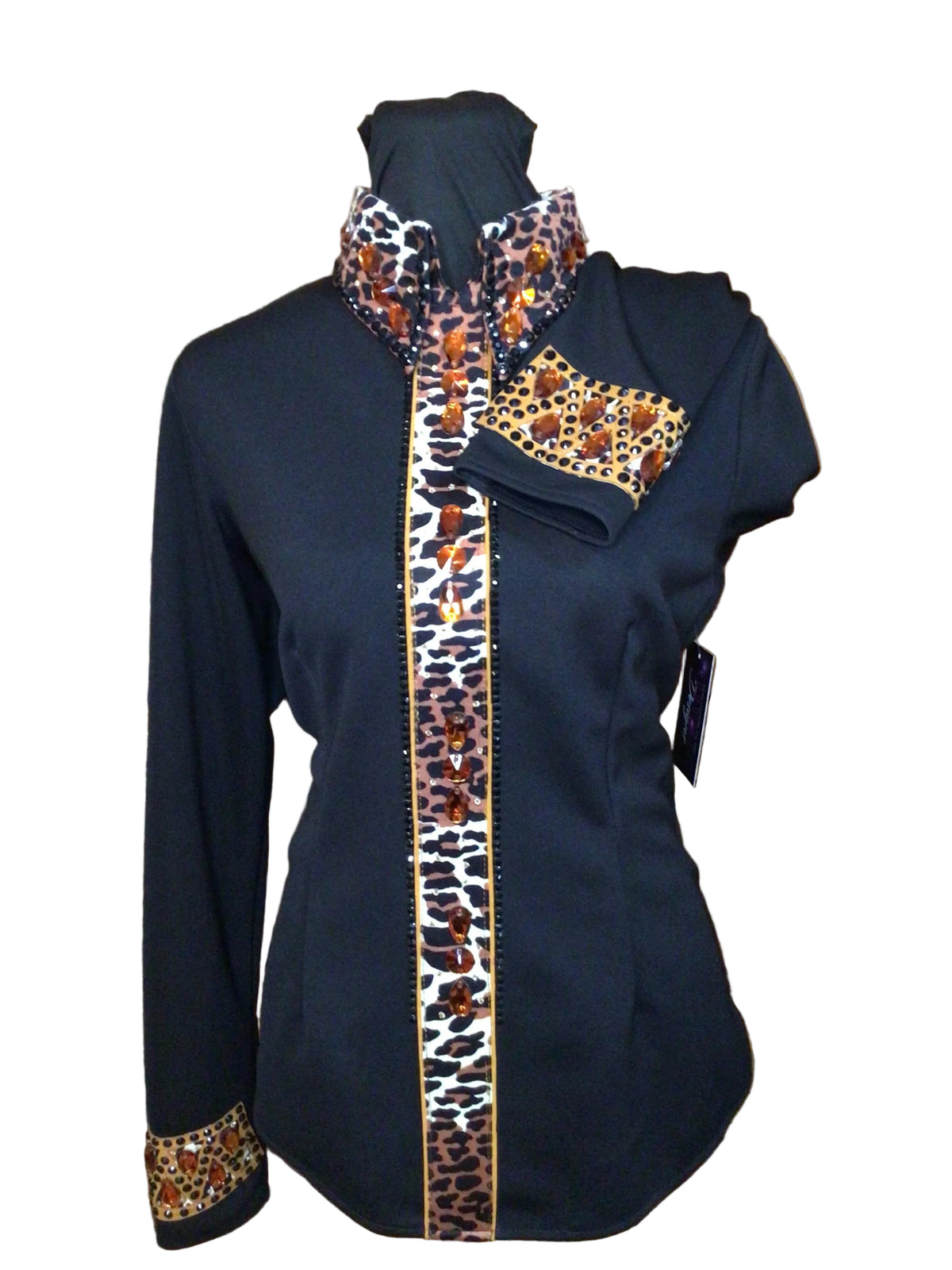 Large Black Cotton Shirt with Leopard And Gold Details
