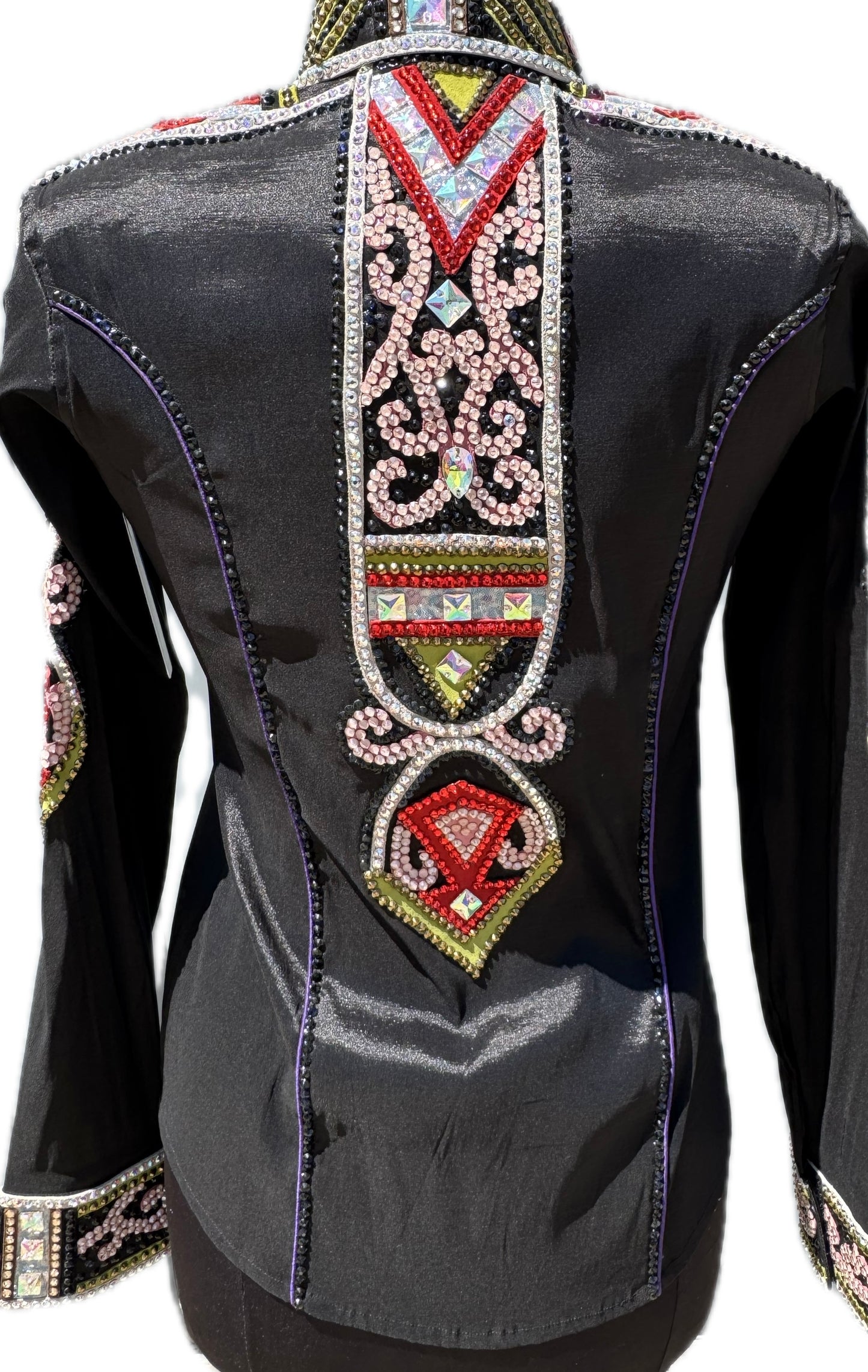 Size medium Black Stretch Taffeta with Pink, Red, White, Copper