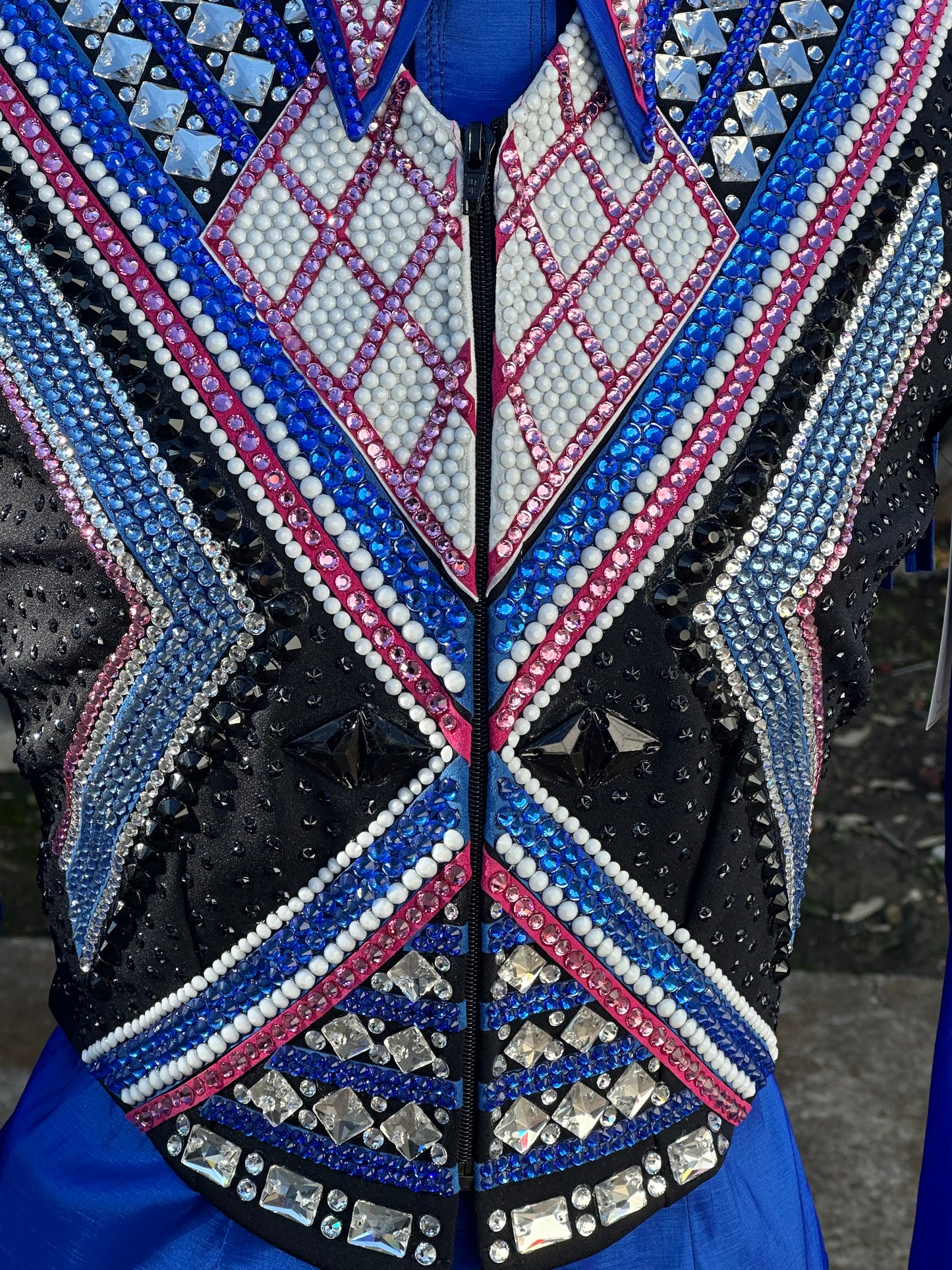 Size medium vest set  with black slate blue royal blue pink white  detachable shoulder fringe.