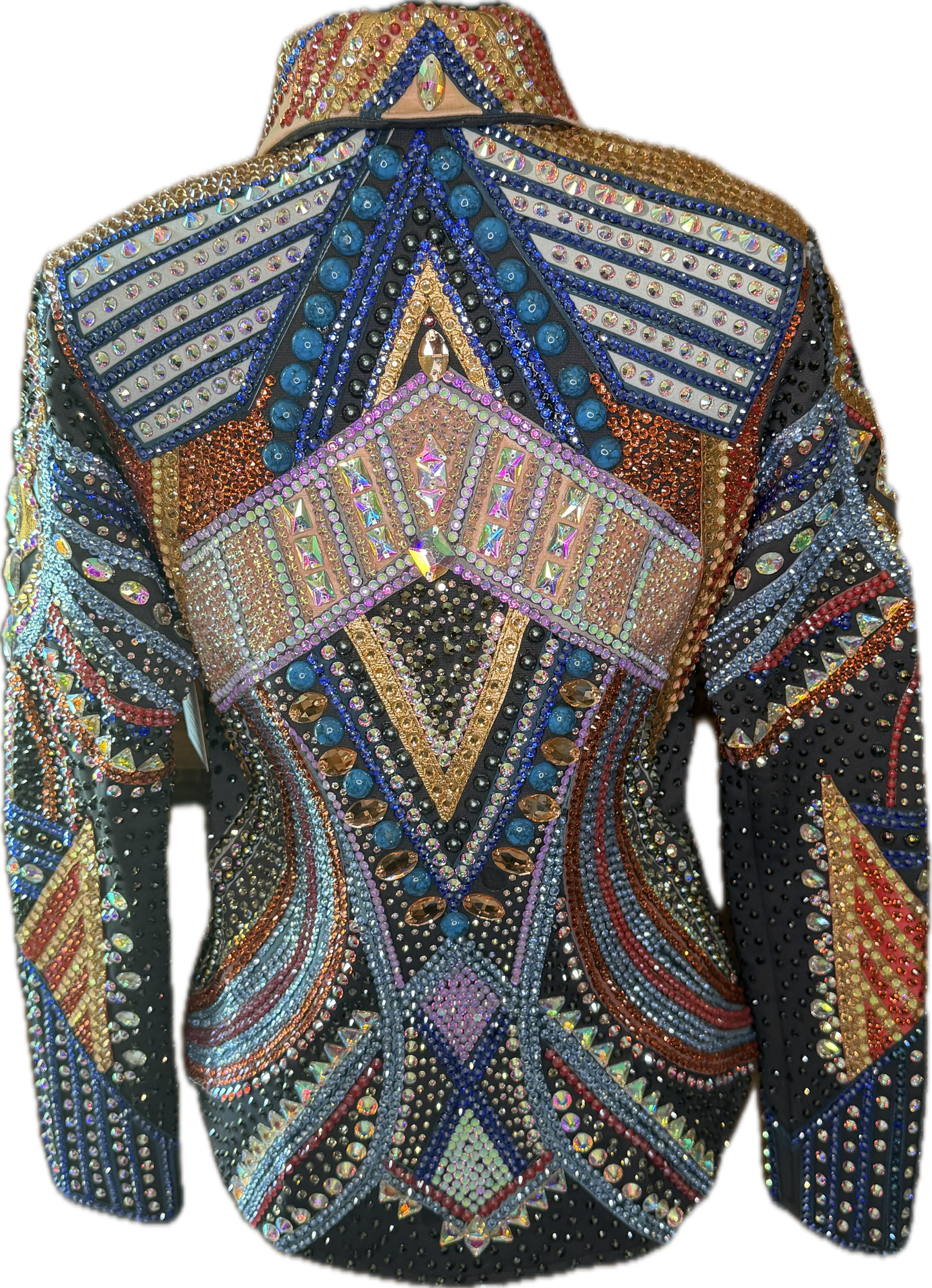 Extra Small Charcoal Grey Showmanship Jacket with Coral, Peach and Lavander. Comes with Pants.