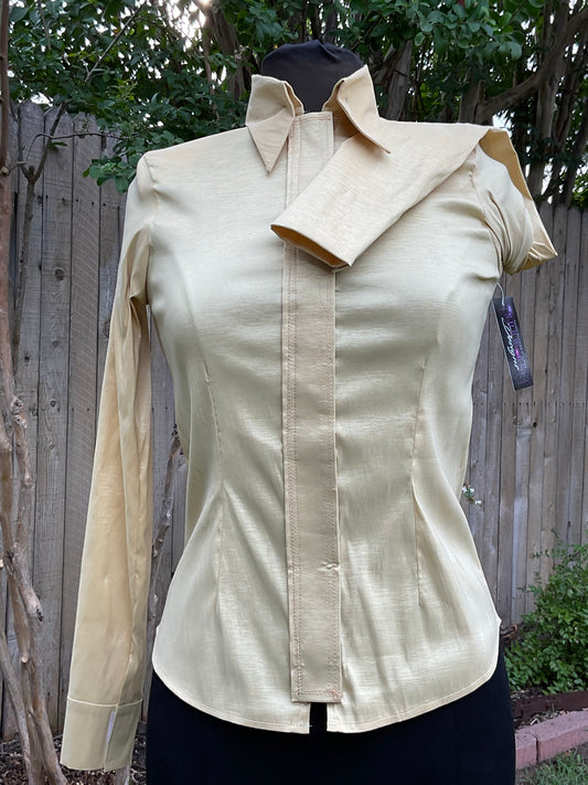 Cream Stretch Taffeta Plain Shirt