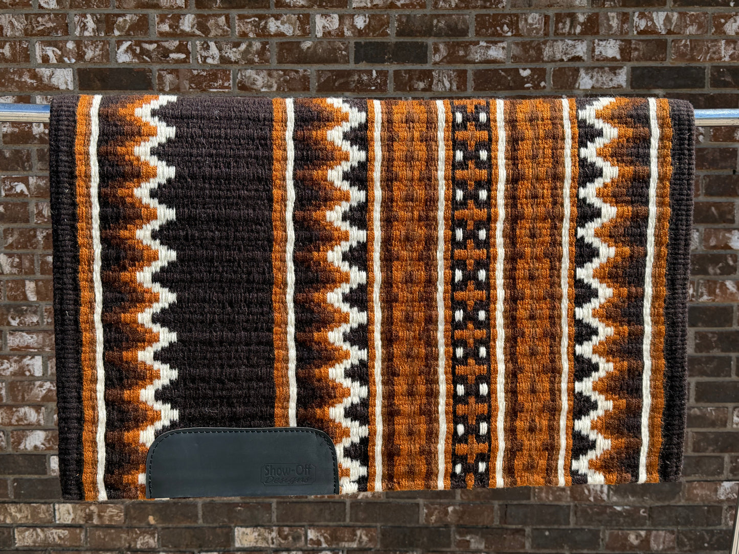 B498 Oversized Saddle Blanket Show Espresso, Chocolate Brown, Caramel, Raw Umber, Ivory