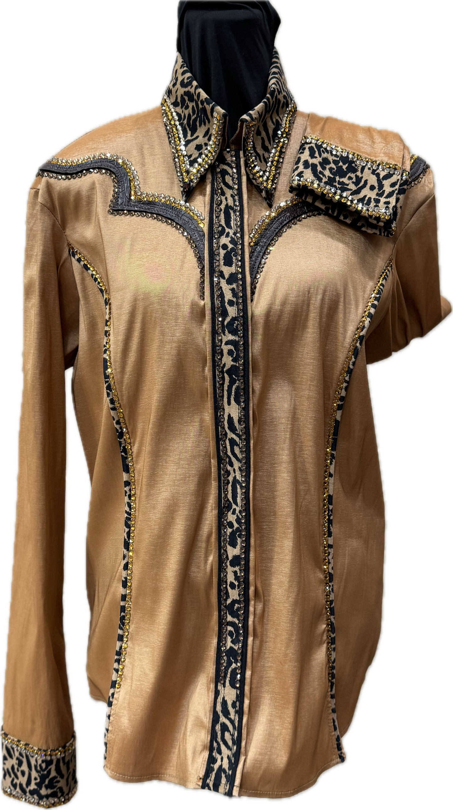 Size Large Gold Stretch Taffeta with Leppard Accents