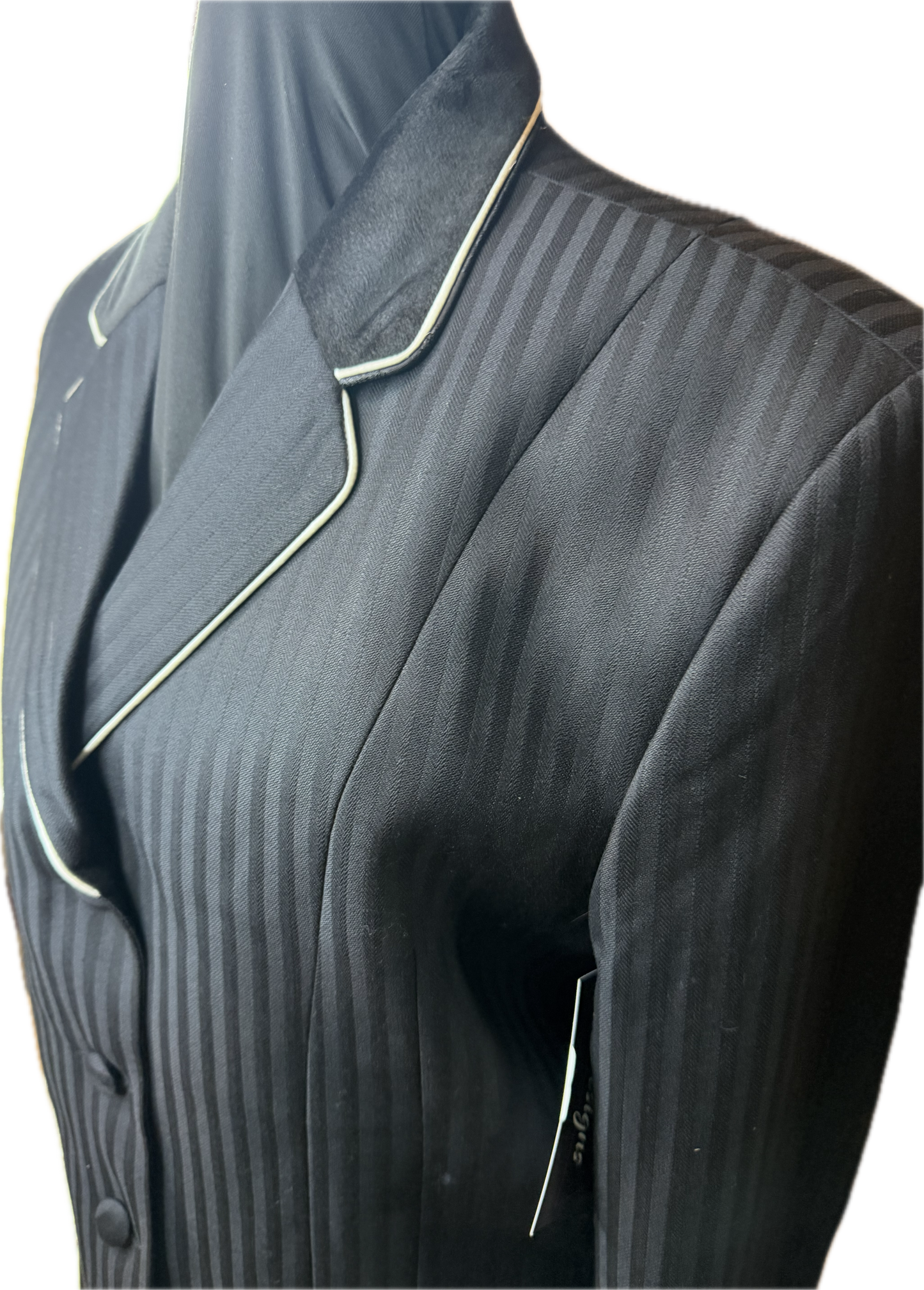*40 Bust* Black Stripe With Black Velvet Collar and White Piping