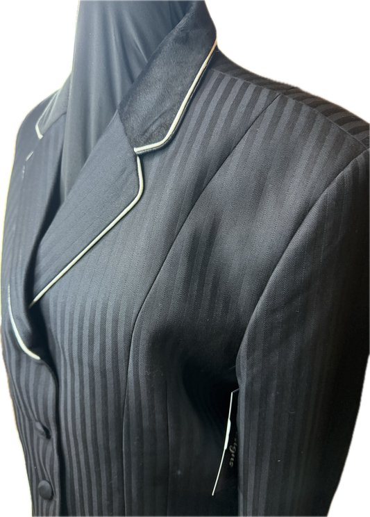 *40 Bust* Black Stripe With Black Velvet Collar and White Piping