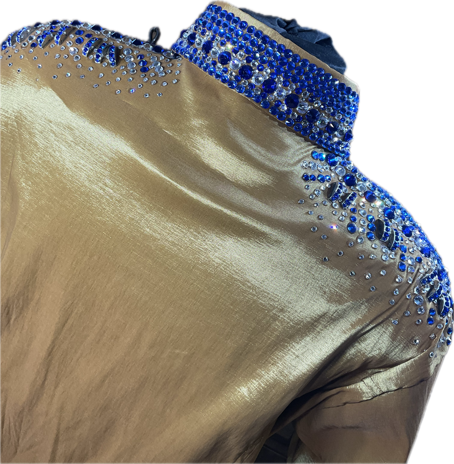 XXL Golden stretch taffeta with royal blue and clear accents