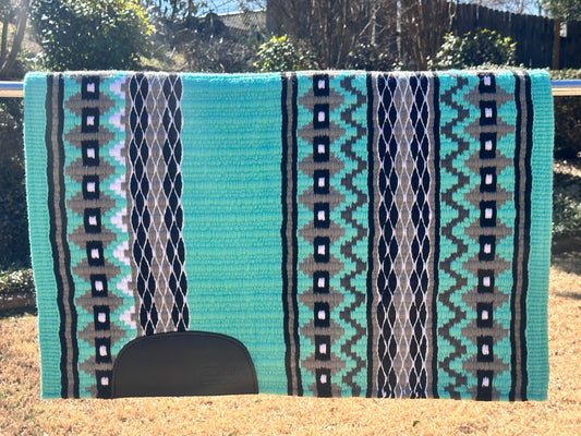 B140 Oversized Saddle Blanket mint green, ash, white and black