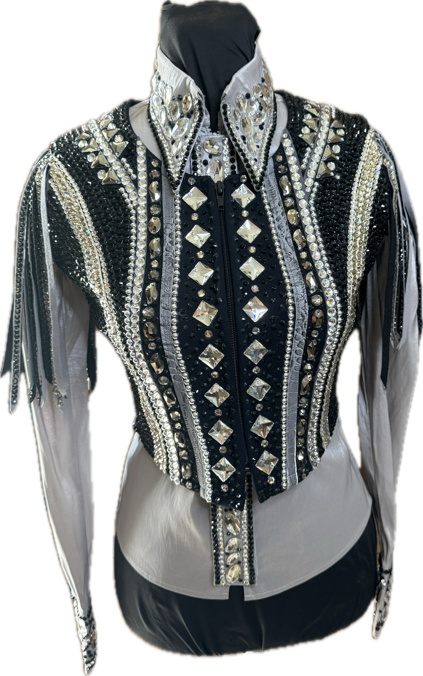 Extra Small Vest Set black and grey with matching day shirt. vest has detachable fringe