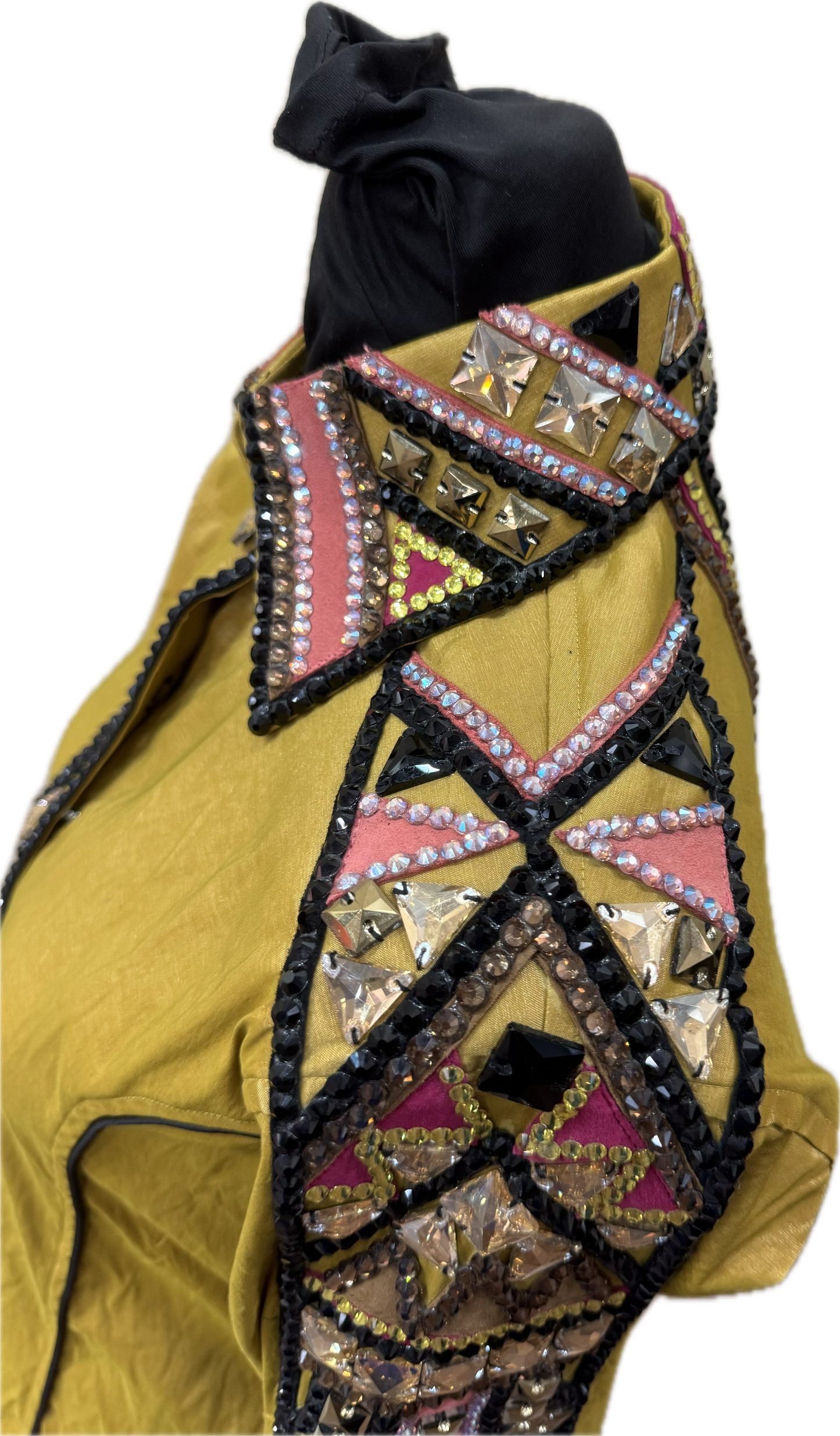 Small Mustard Stretch Taffeta with Black, Pink, Yellow and Chocolate Brown Accents