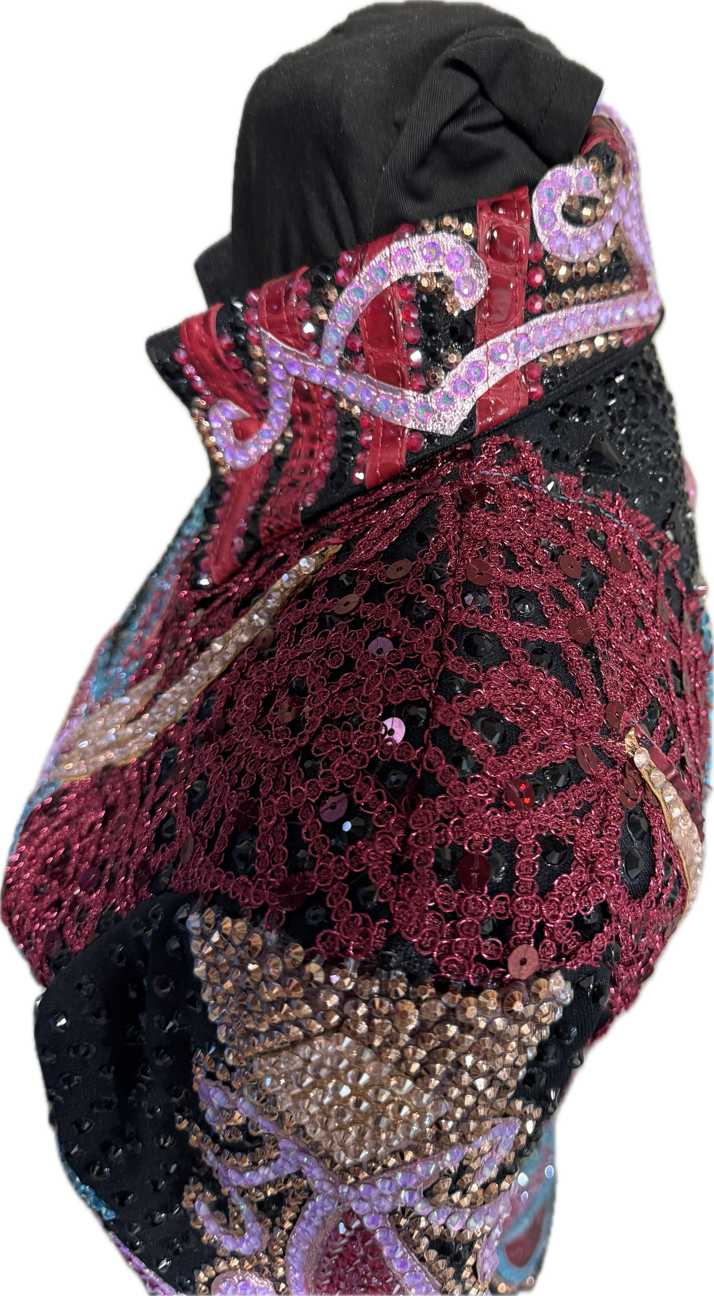 Extra Small Black Showmanship Jacket with Burgundy, Pink and Blues
