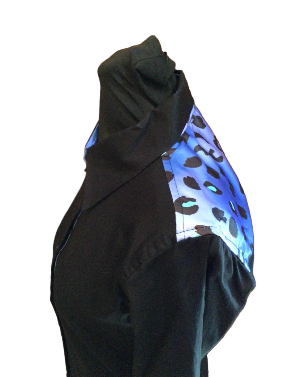 XS Black Cotton Day Shirt with Black and Blue Leopard Print Details
