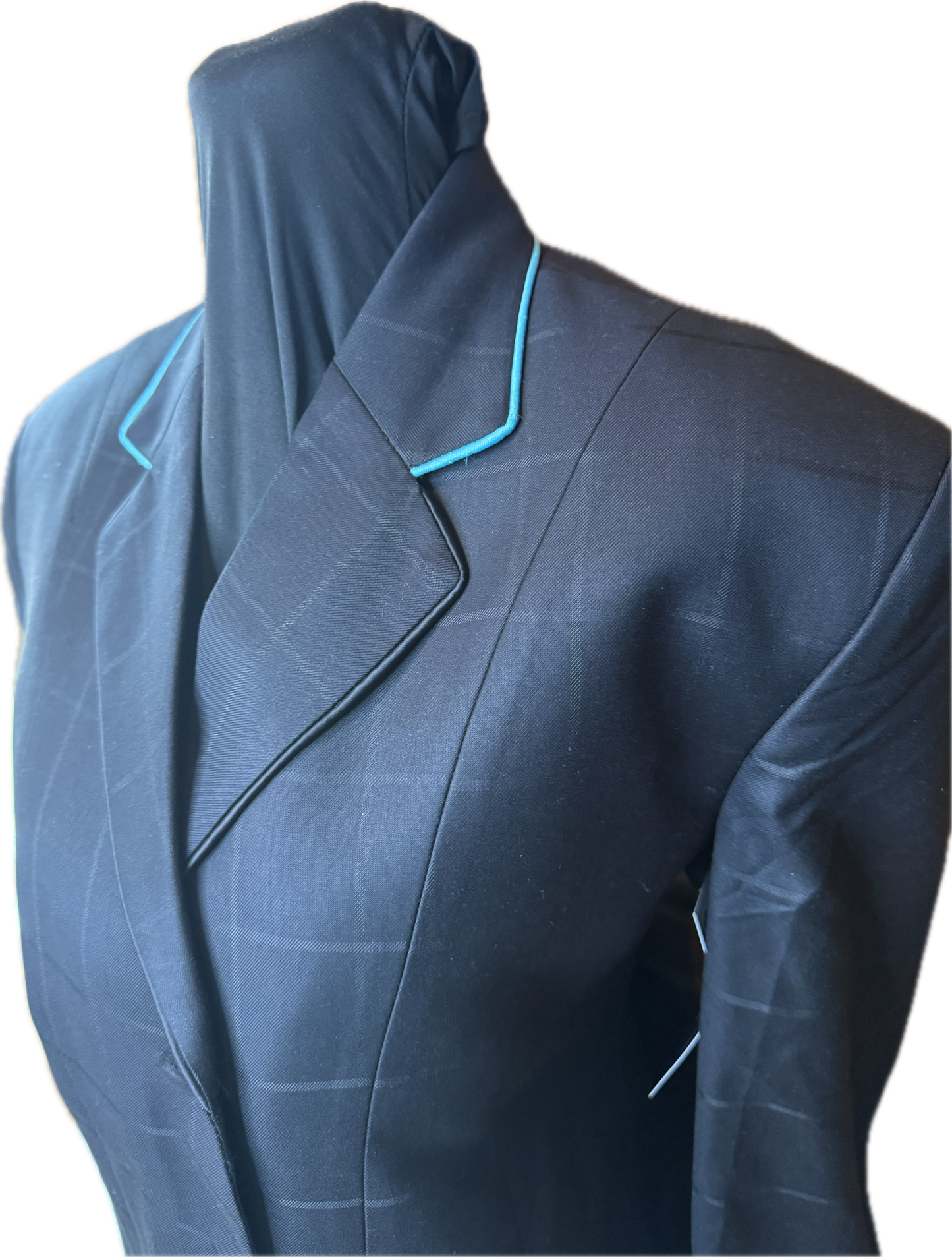 *40 Bust* Black Plaid with Aqua Piping