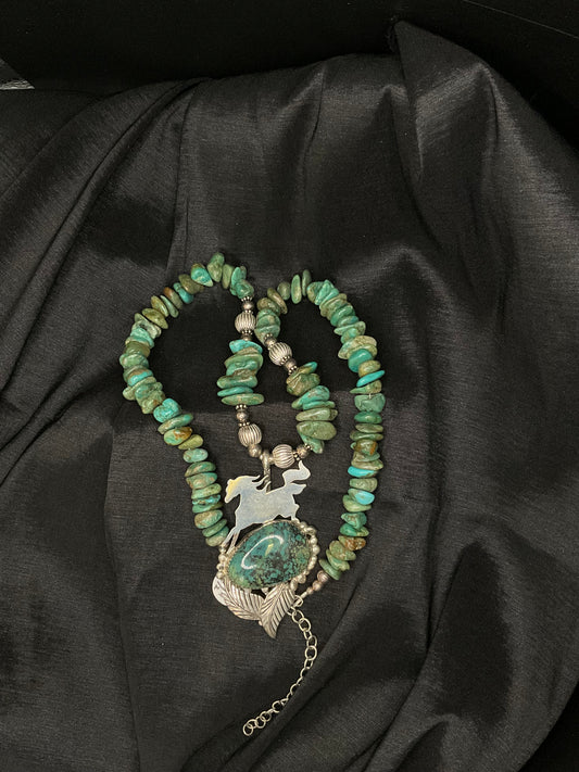 Silver By Wanda Turquoise 18.5"-21.5" turquoise beaded necklace with horse pendant