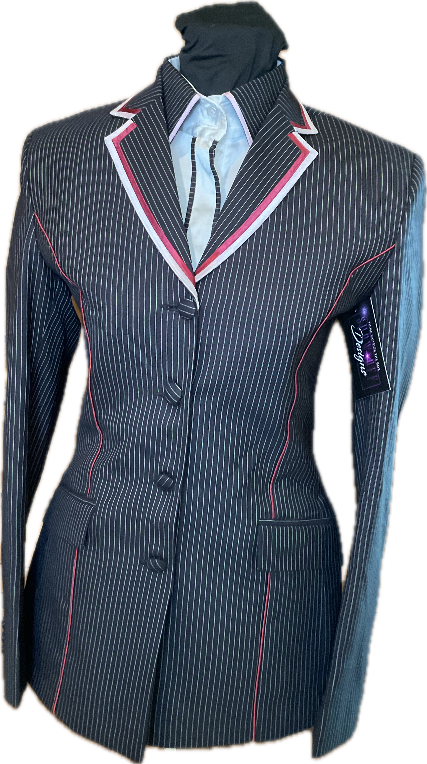 *32 Bust* Black and White Stripe with Dark Red and Pink Trims Showmanship/Halter Suit Set.