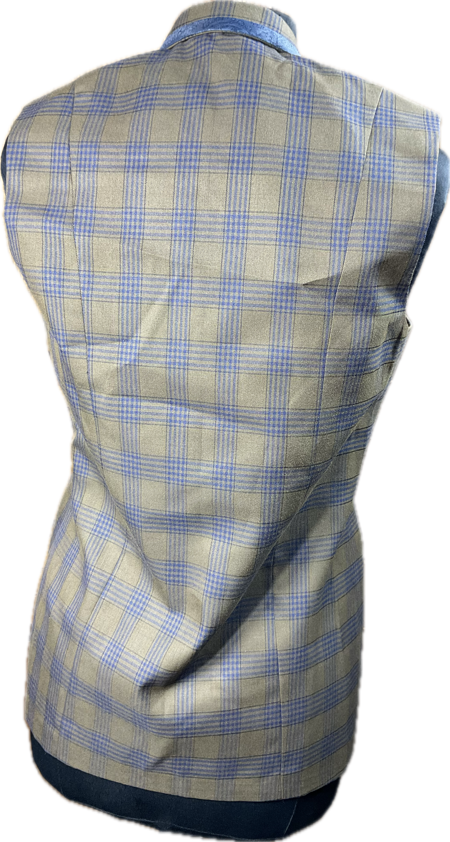 *38 Bust* Brown and navy blue plaid with navy paisley trims