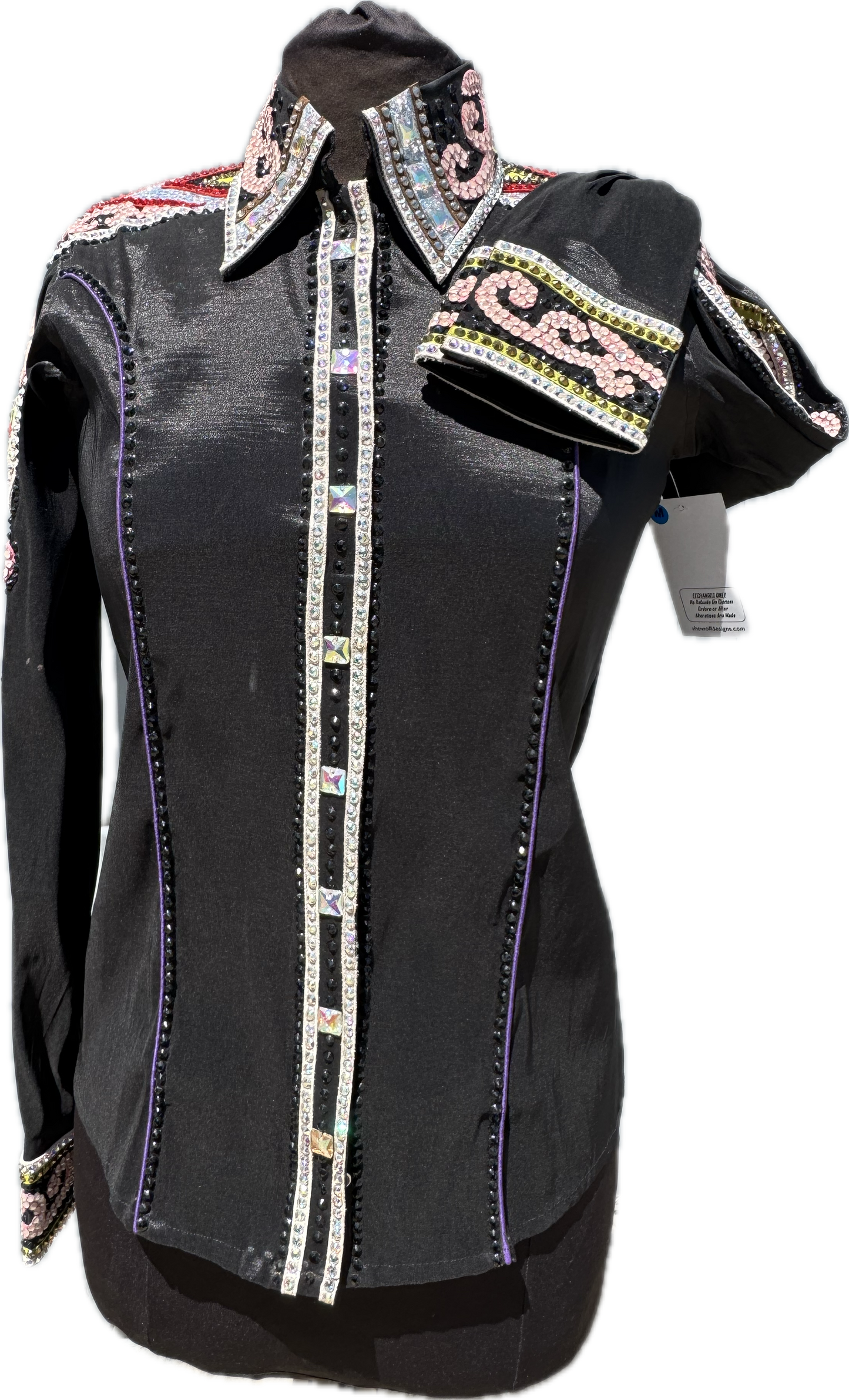 Size medium Black Stretch Taffeta with Pink, Red, White, Copper