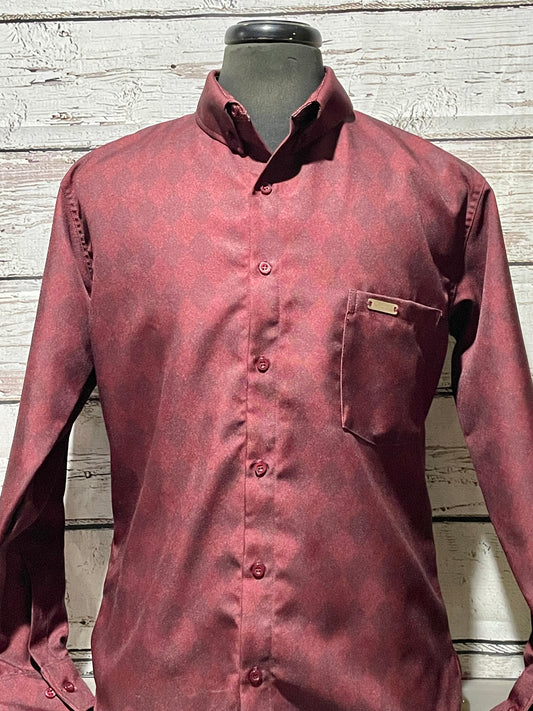 Cowboy Couture Men's Shirt -Maroon Diamond Print