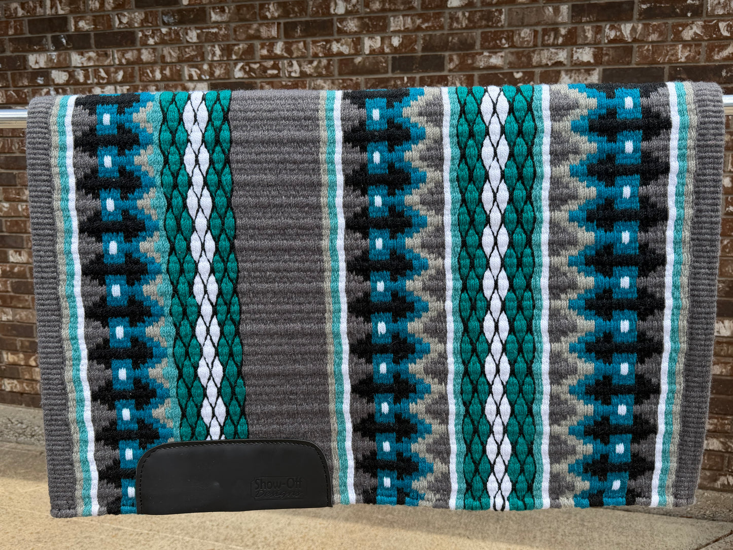 B607 Oversized Saddle Blanket Charcoal, Ash, Turquoise, Teal, Light Turquoise