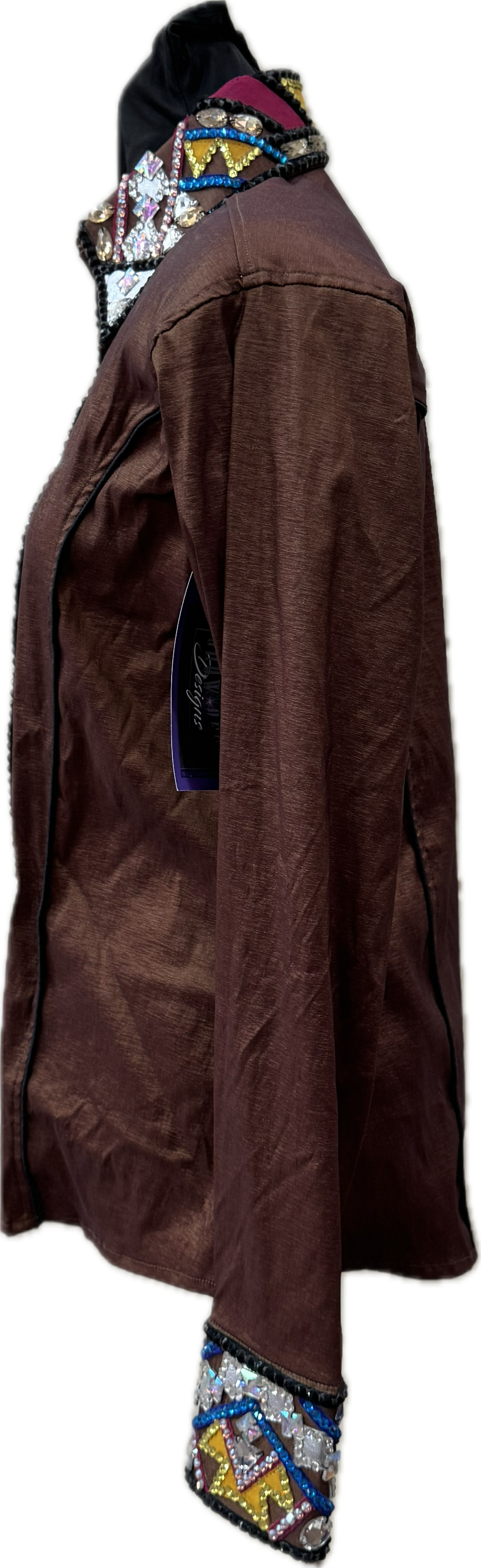 Size Medium Dark Copper stretch taffeta with black, pink, royal and yellow accents