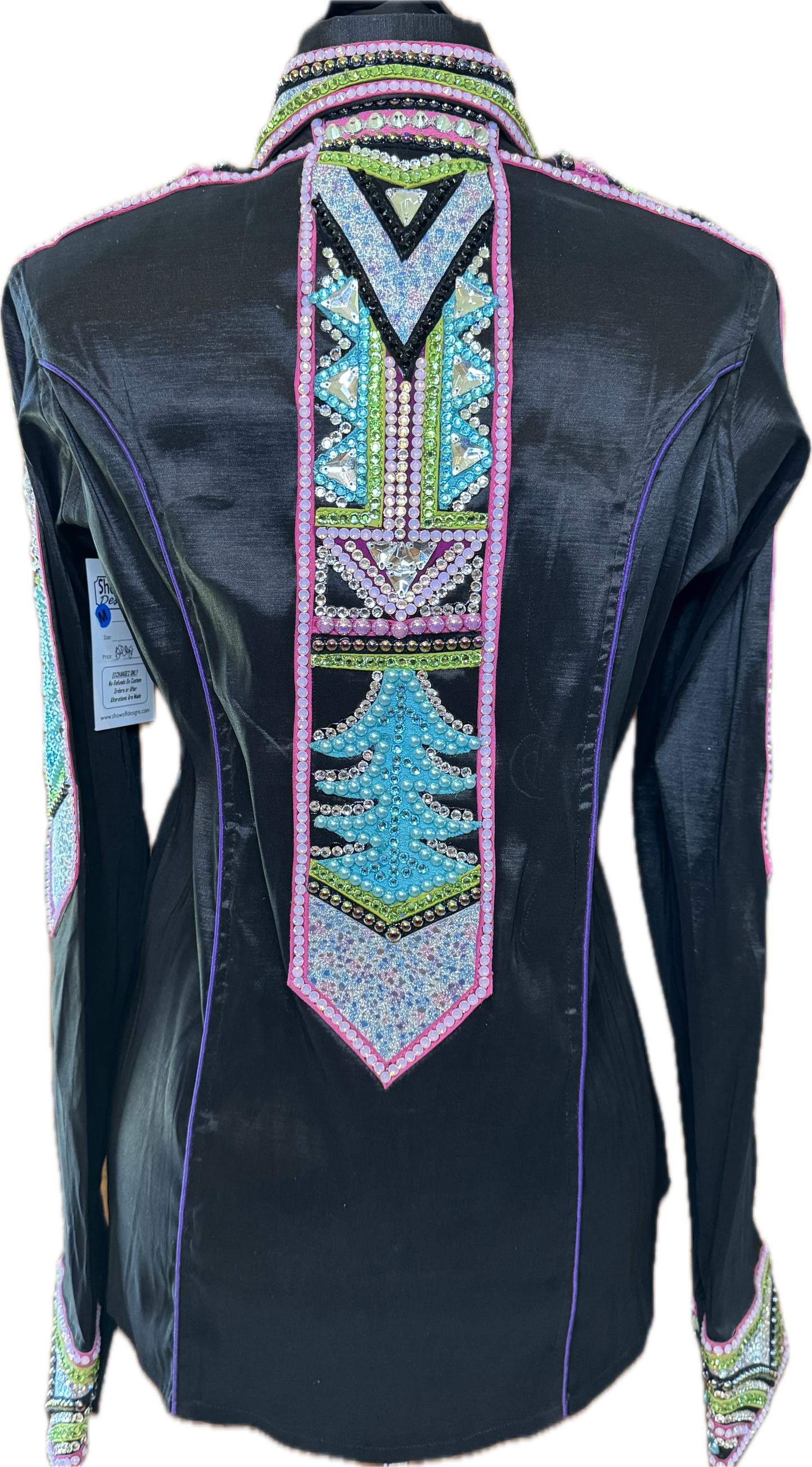 Size Medium Black Stretch Taffeta with Pink, Silver and Green Accents