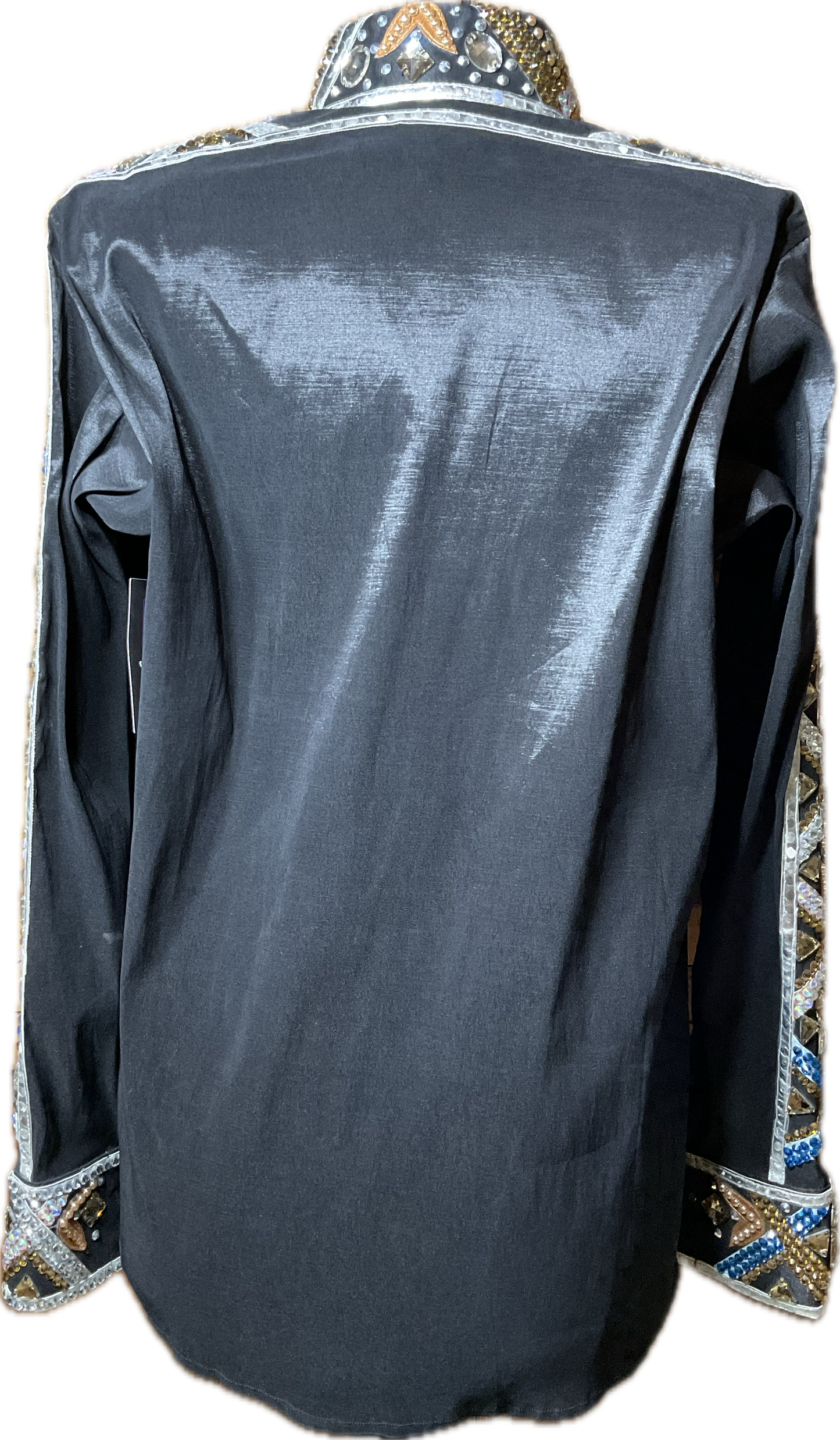 XXL Black stretch taffeta with silver, copper and blue accents