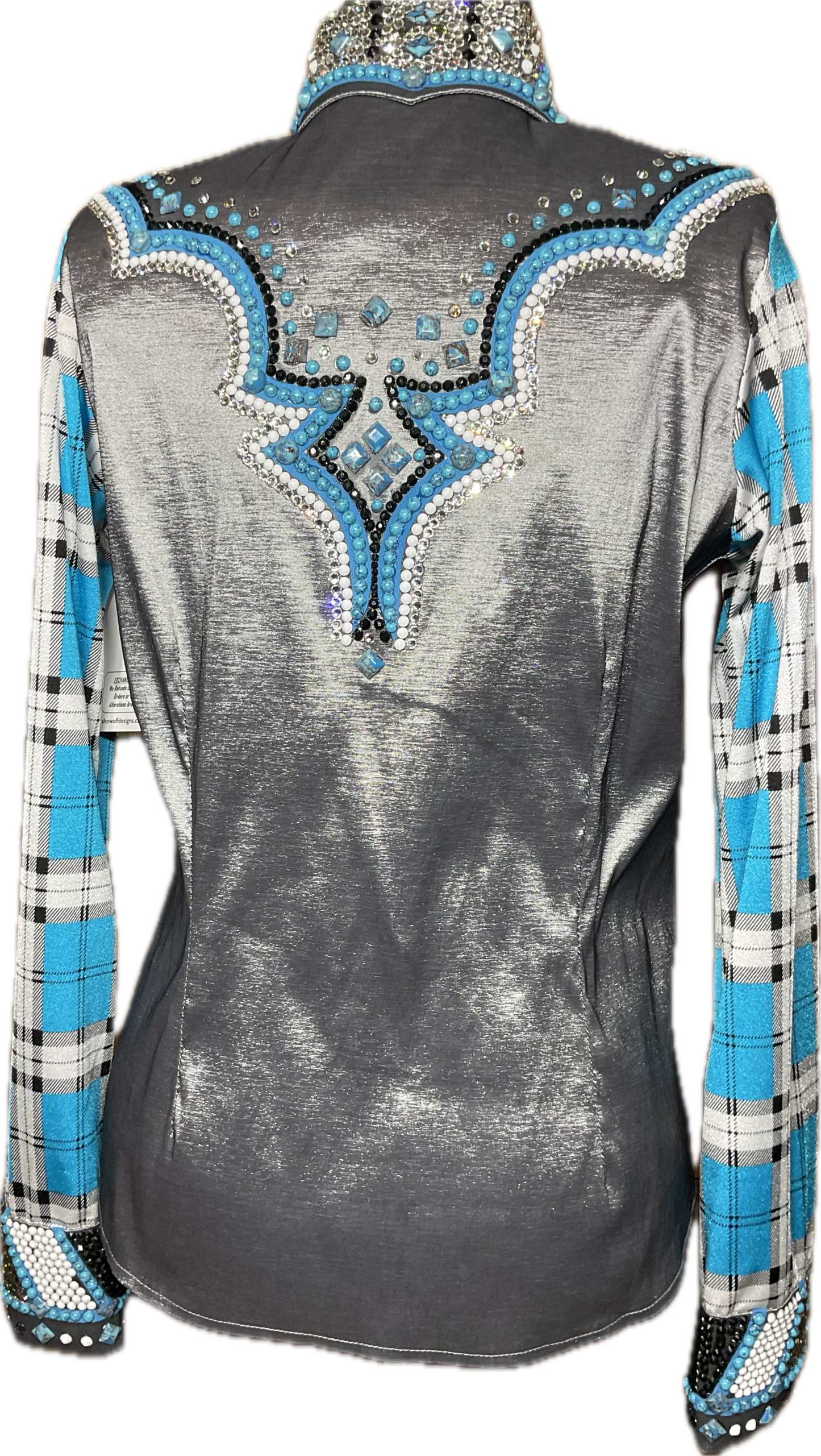 Extra Small Charcoal Stretch Taffeta Reto Style Day Shirt with Plaid Sleeves