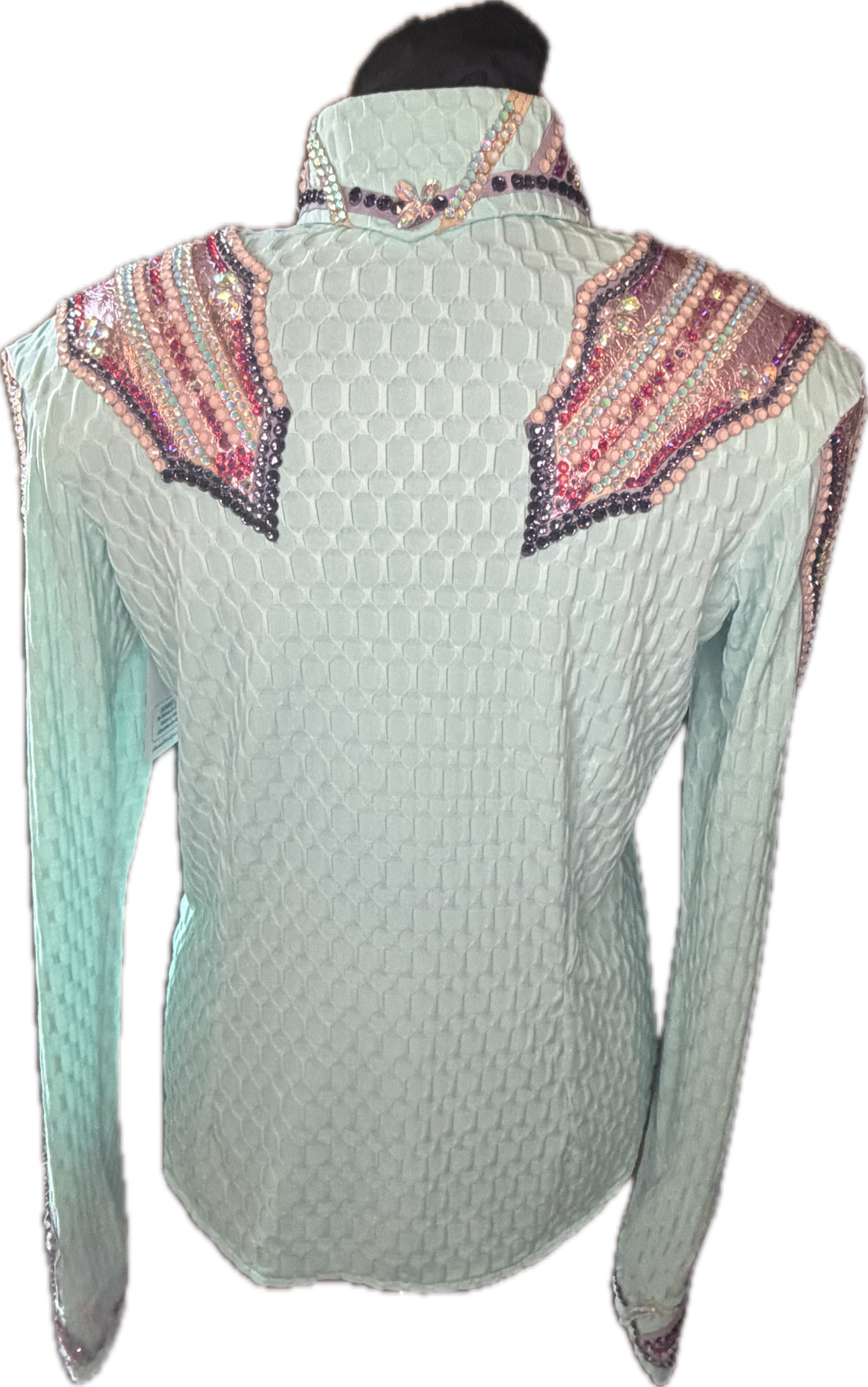 Size small day shirt Mint Green Textured Fabric with Pink. Stretch!
