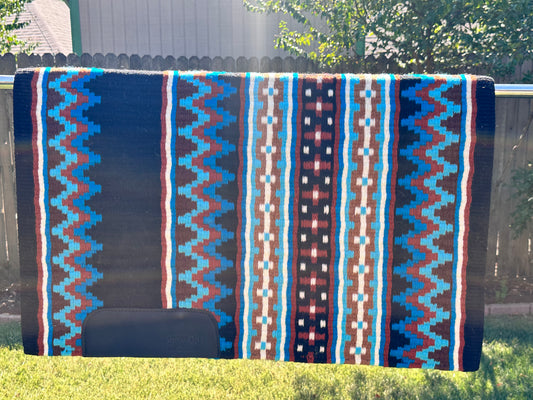 B427 Oversized Saddle Blanket Black, White, Brown, Rust, Soft Turquoise, Turquoise, Indian Tan