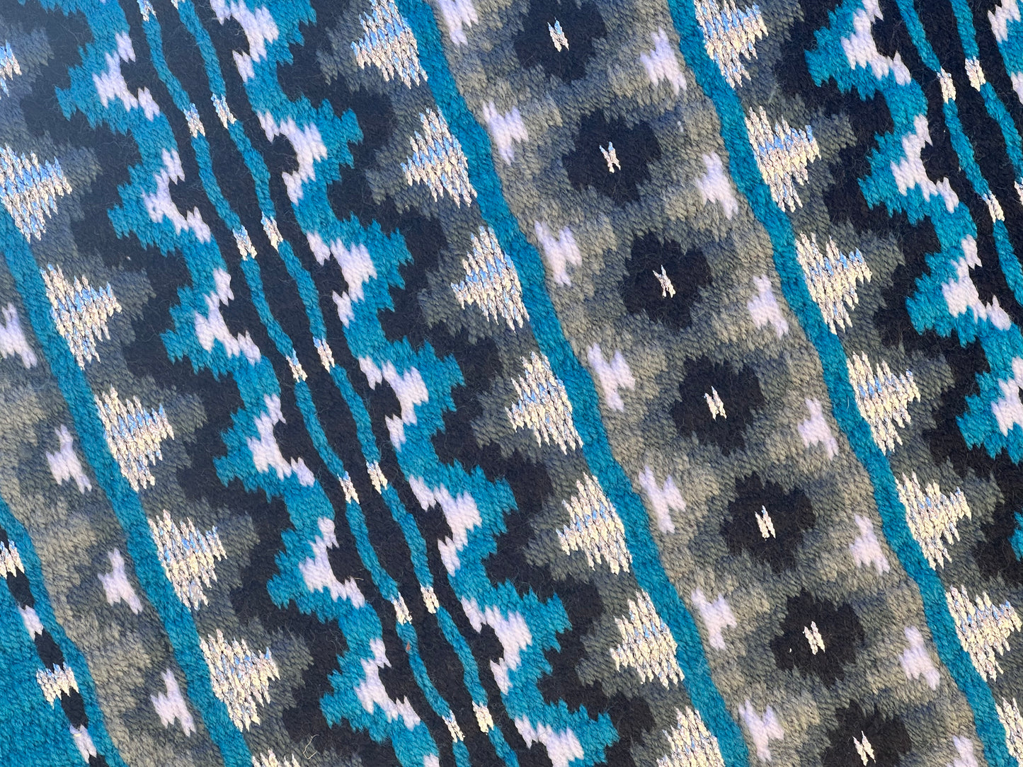 B134 Oversized Saddle Blanket bright turquoise, ash, charcoal, white, black and pure metallic silver