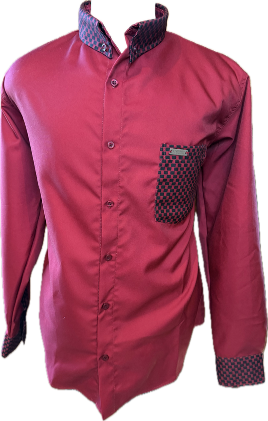 Cowboy Couture Men's Shirt -Tibetan Red - Carbon Fiber Collar/Cuffs